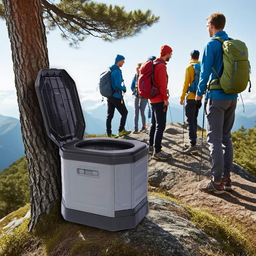Tfulad camping toilet on road travel highlights lightweight portability for road trips.