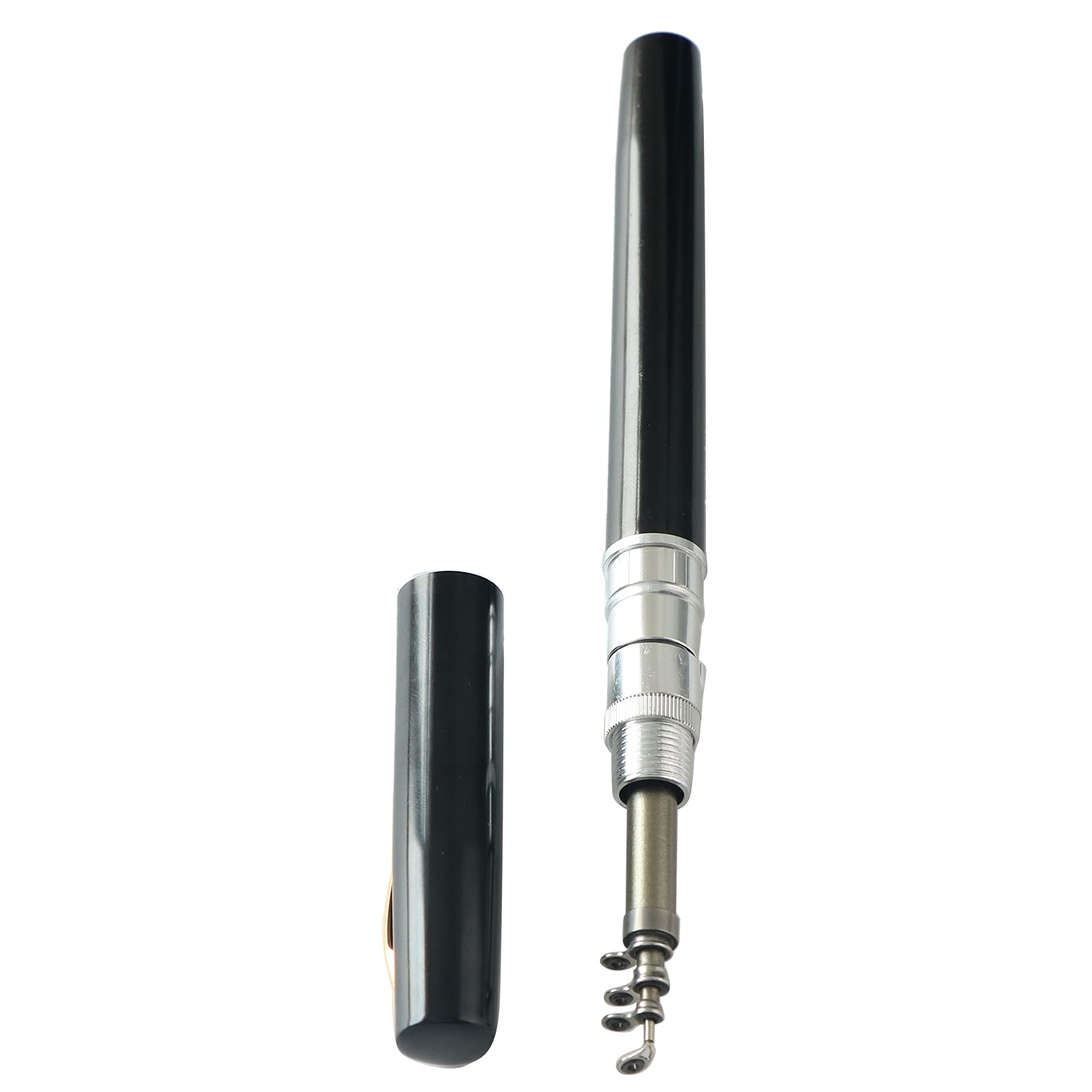 Reel attached to pen fishing rod for portable setup