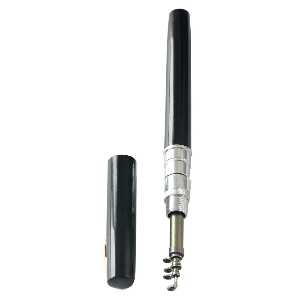 Reel attached to pen fishing rod for portable setup
