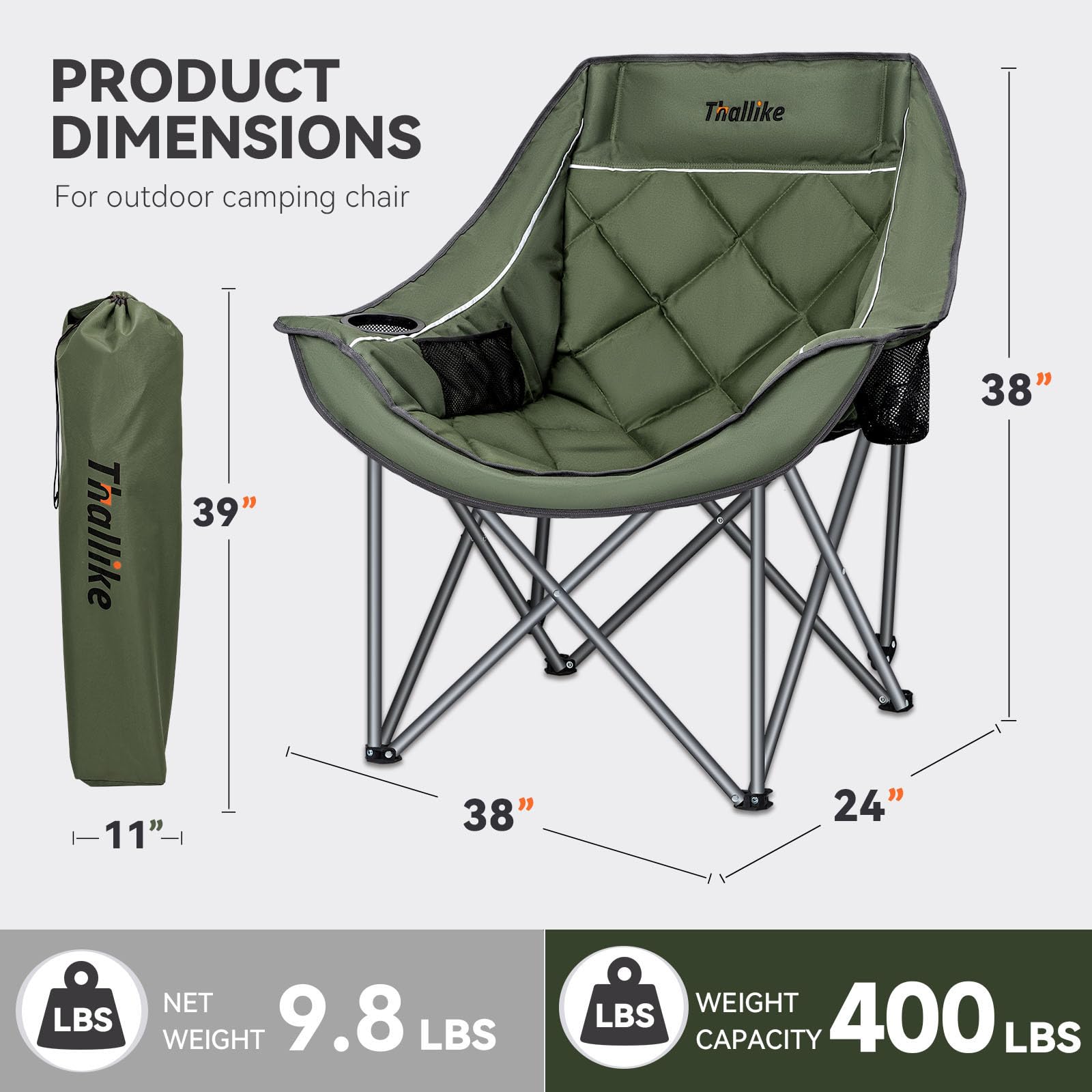 Thallike chair diagonal quilted stitching strengthens frame and resists sag.