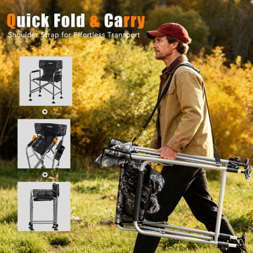 Thallike chair shoulder strap enables hands-free carrying.