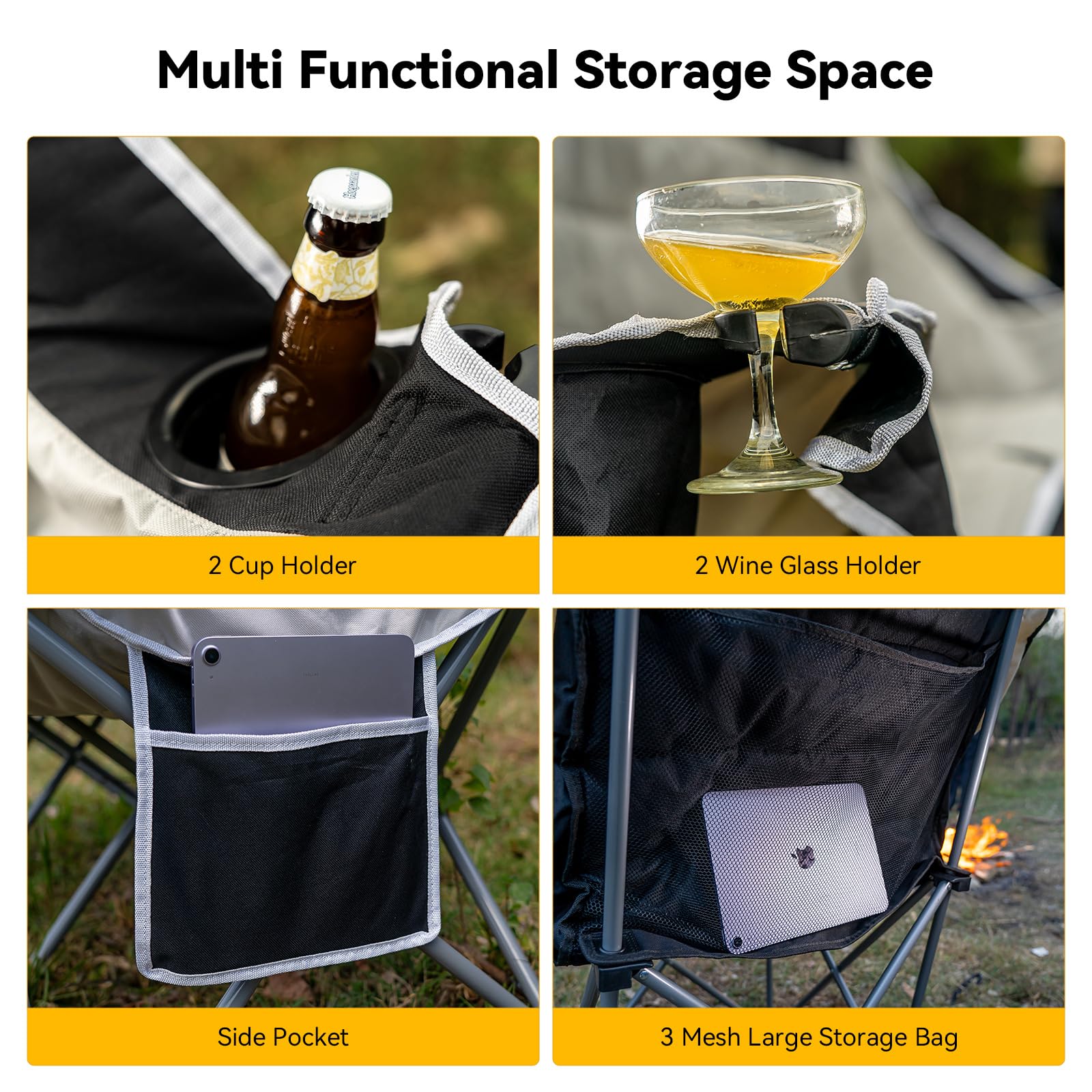Thallike Double Camping Chair in-use by campfire demonstrates comfort and companionship.