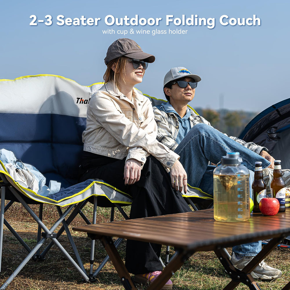 Thallike double camping chair in use by a campfire for cozy conversations