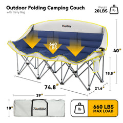 Thallike double camping chair close-up shows cup holders for easy beverages