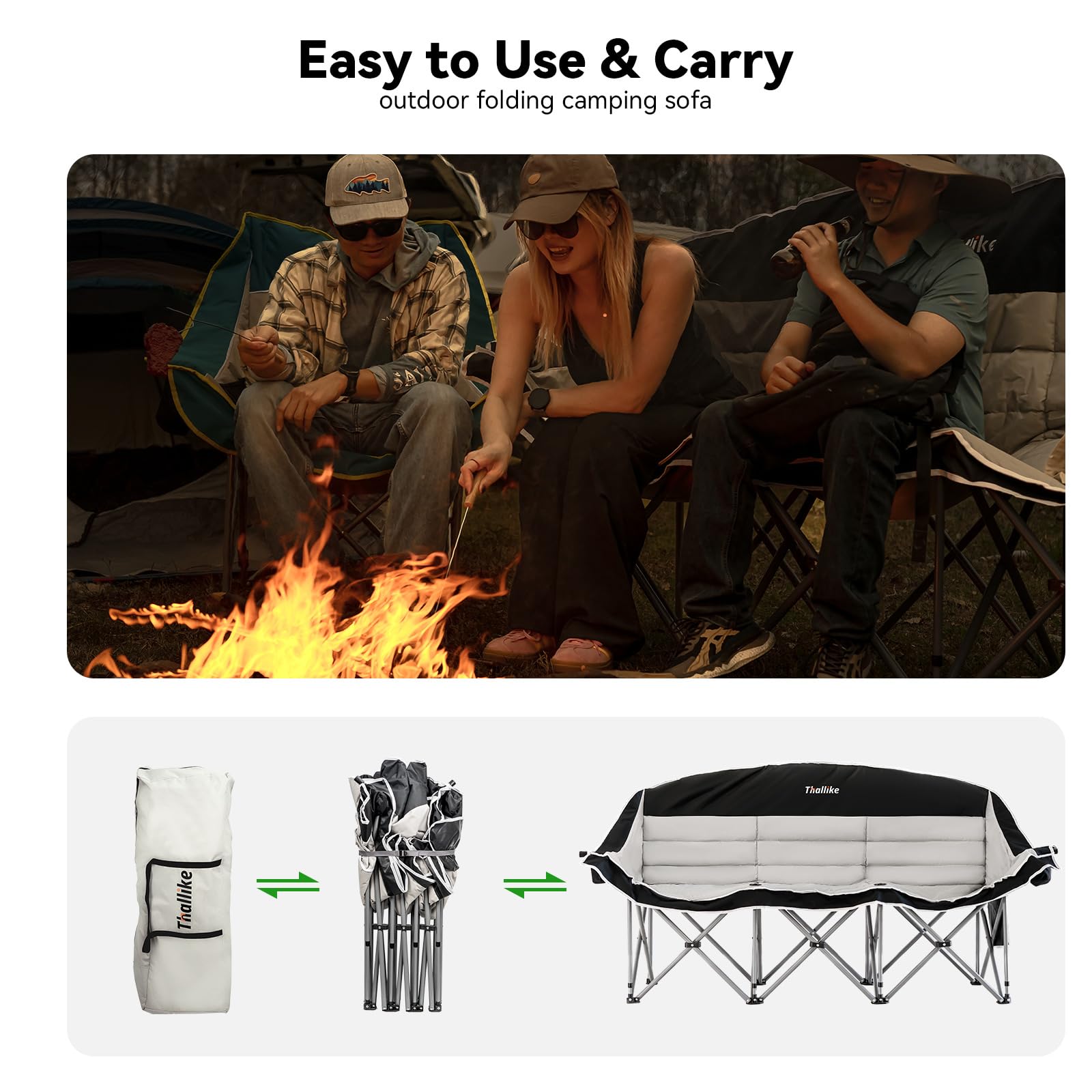 Thallike Double Camping Chair folded storage bag shows portability for trips.