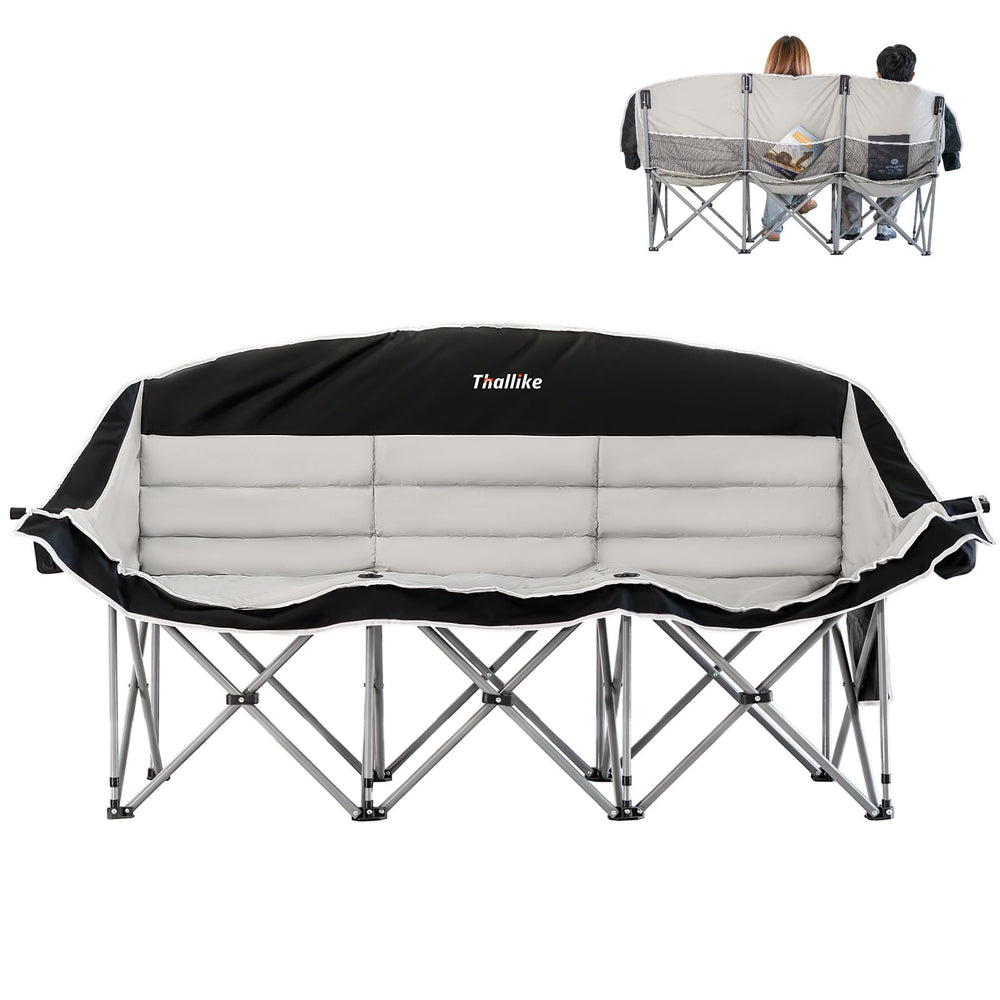 Thallike Double Camping Chair front view shows oversized seating for 2-3 people, ideal for family camping.