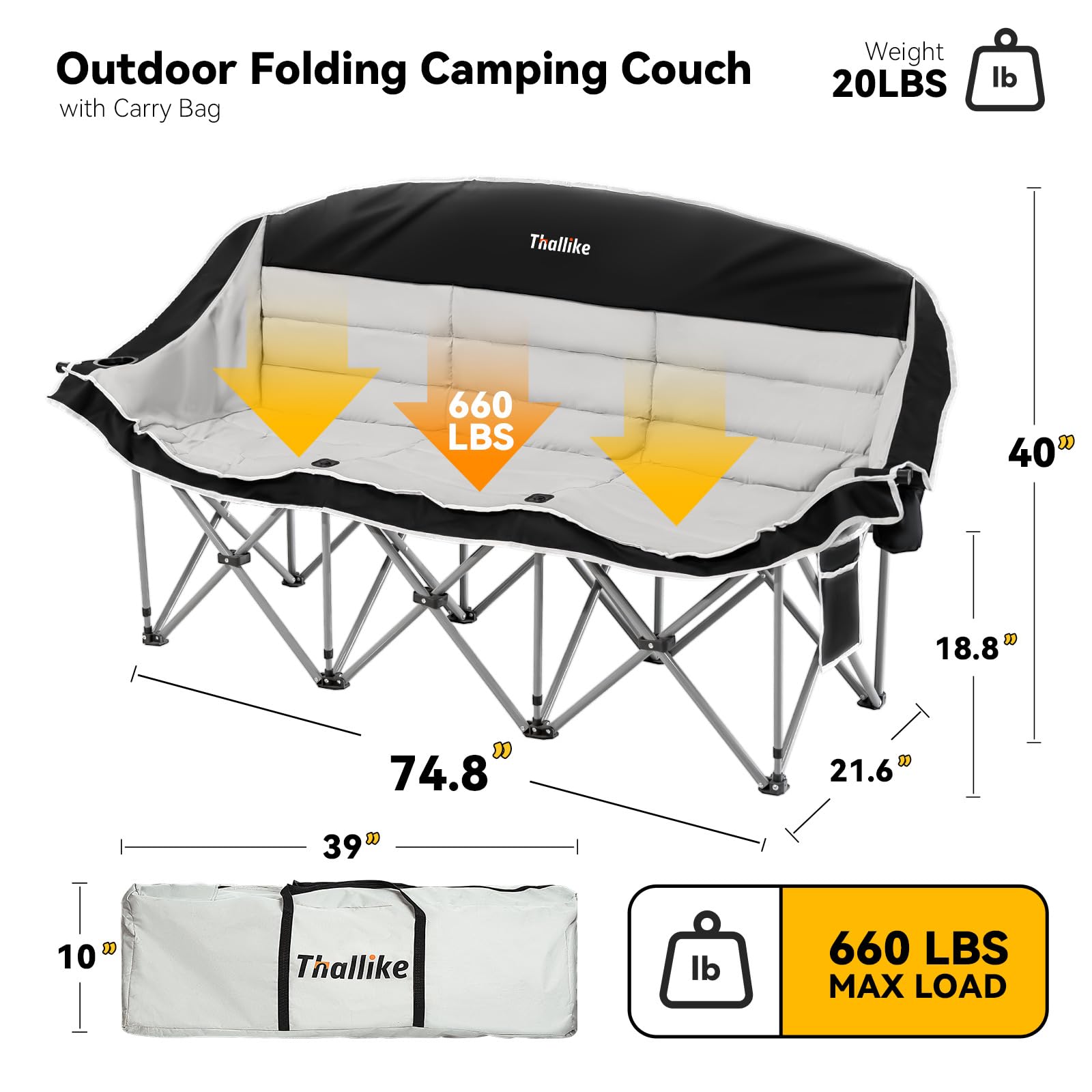 Thallike Double Camping Chair side pocket highlights organized storage for devices on trips.