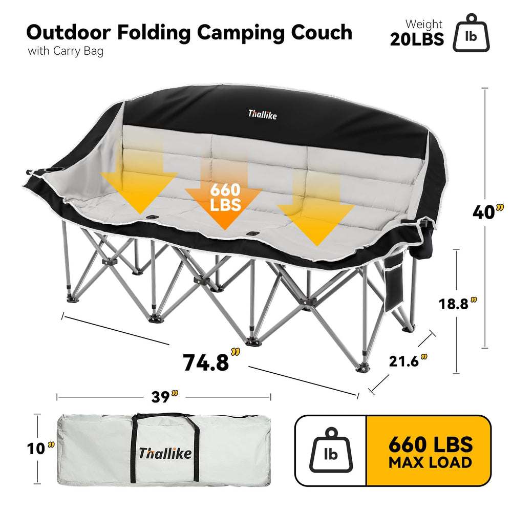 Thallike Double Camping Chair side pocket highlights organized storage for devices on trips.