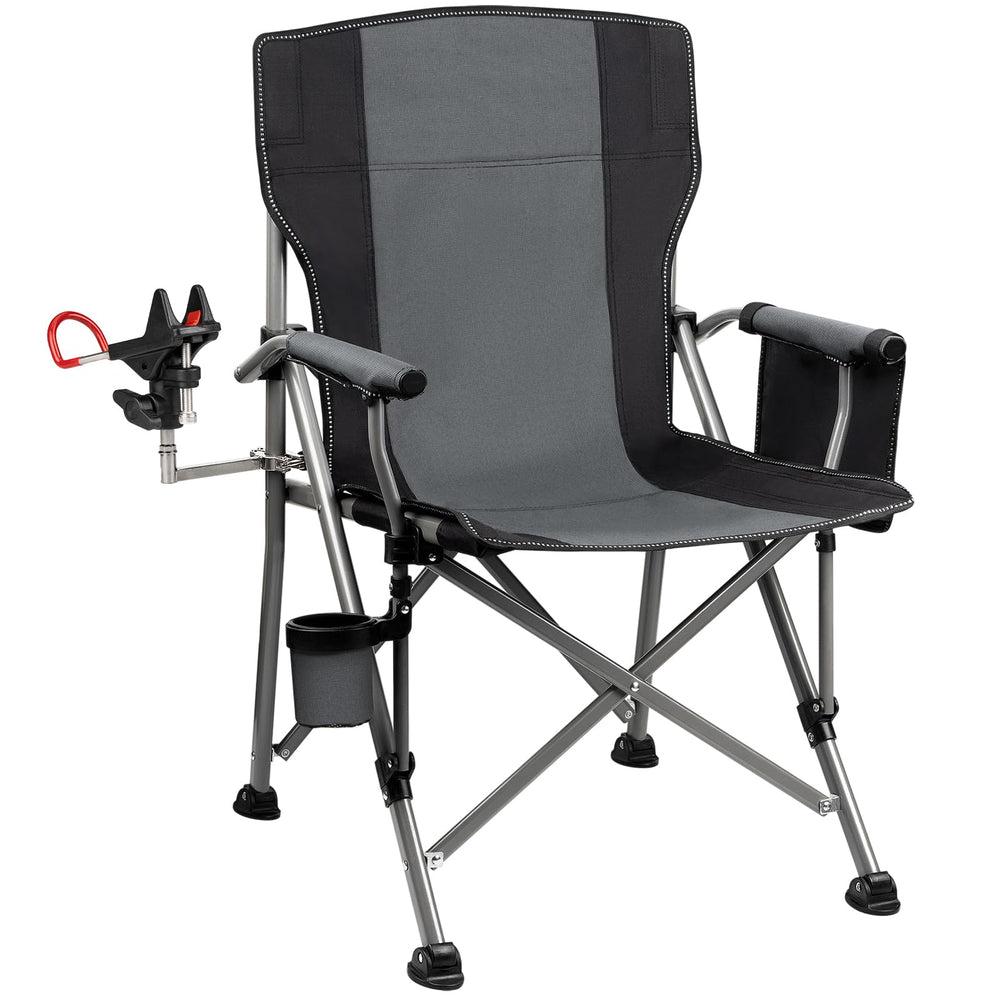 Thallike fishing chair with 360° rod holder extended for precise rod positioning