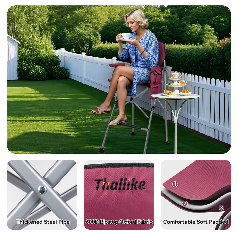 Thallike foldable directors chair foam backrest image emphasizes comfort during long sessions.