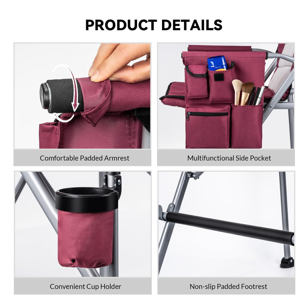 Thallike foldable directors chair non-slip footrest image suggests knee-friendly support.