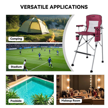 Thallike foldable directors chair outdoor setup image highlights versatility for camping or events.
