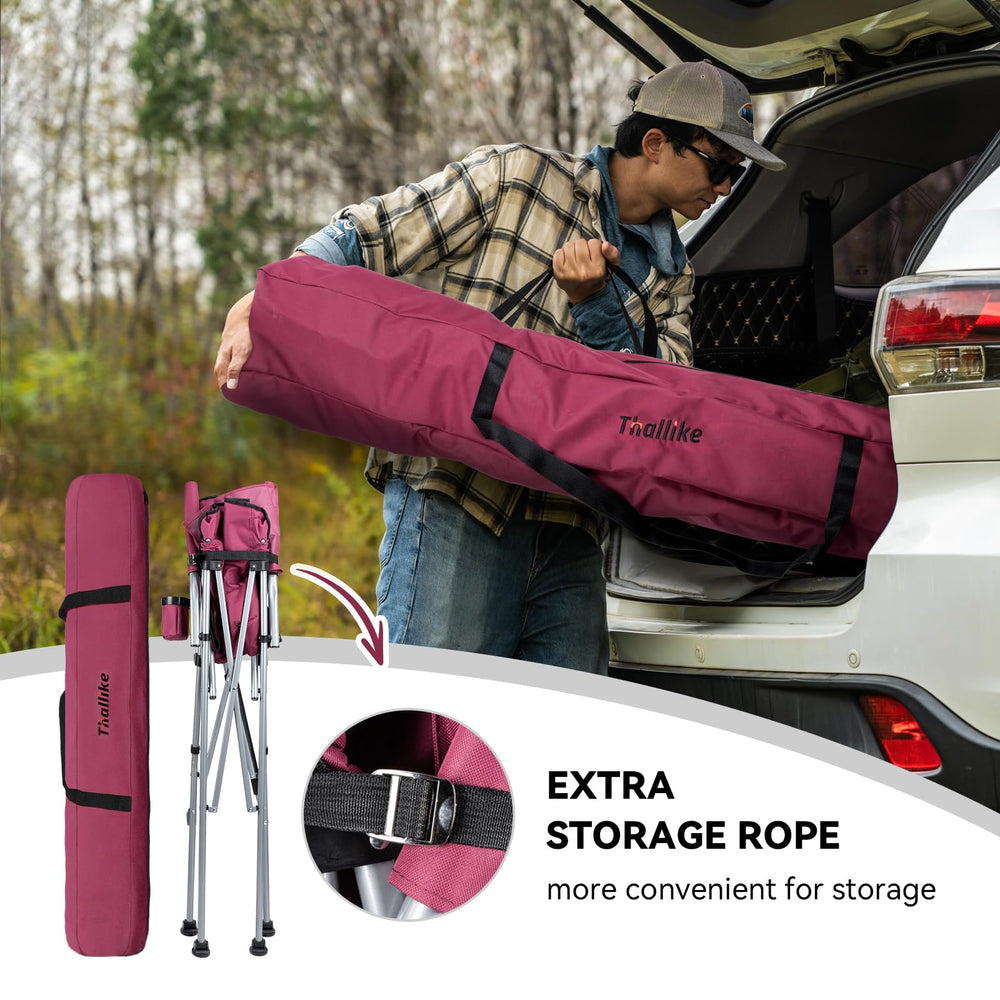 Thallike foldable directors chair portability photo shows easy trunk storage.