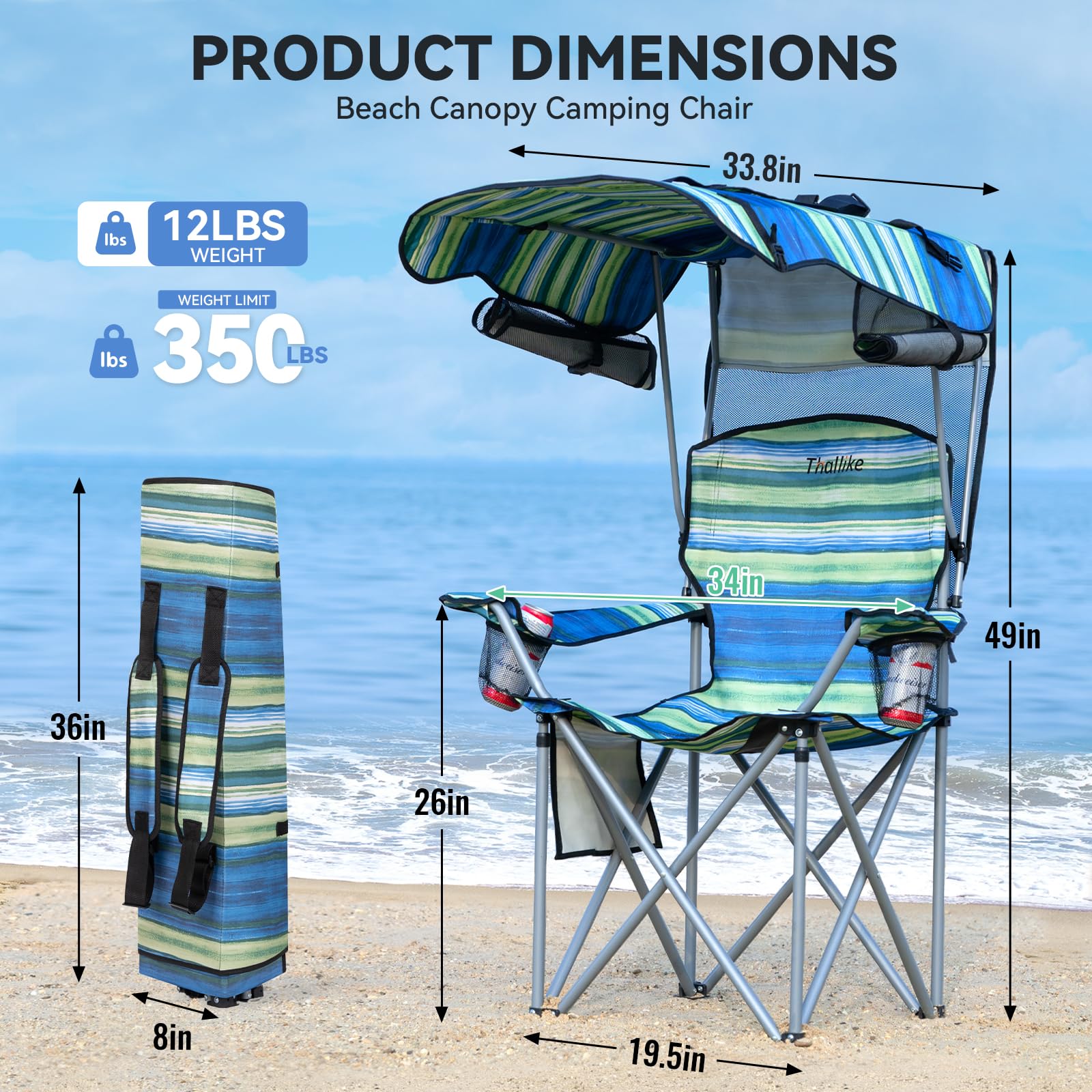 Thallike chair reinforced canopy closeup highlights sturdy internal support and durability.