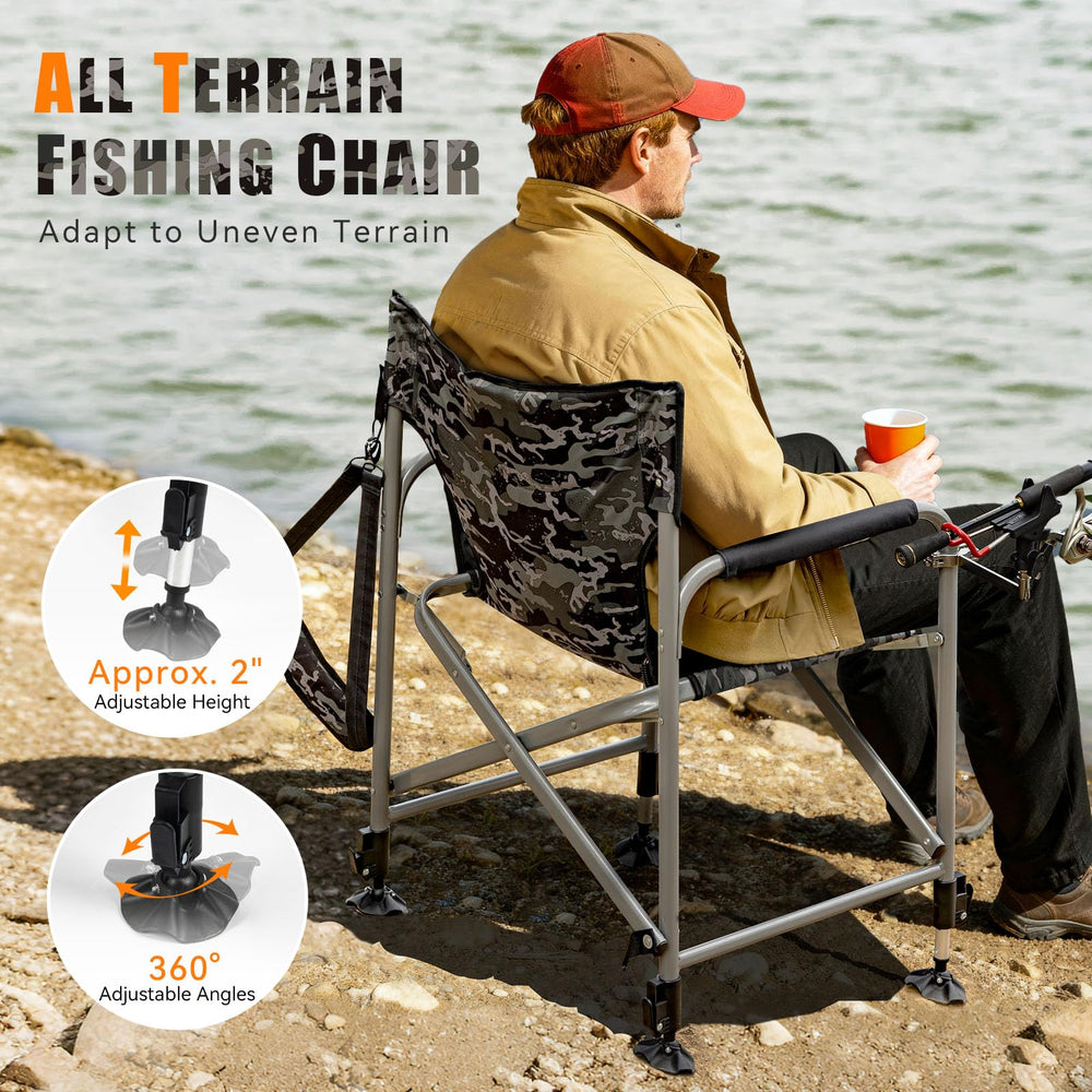 Thallike folding chair extendable legs adapt to uneven terrain.