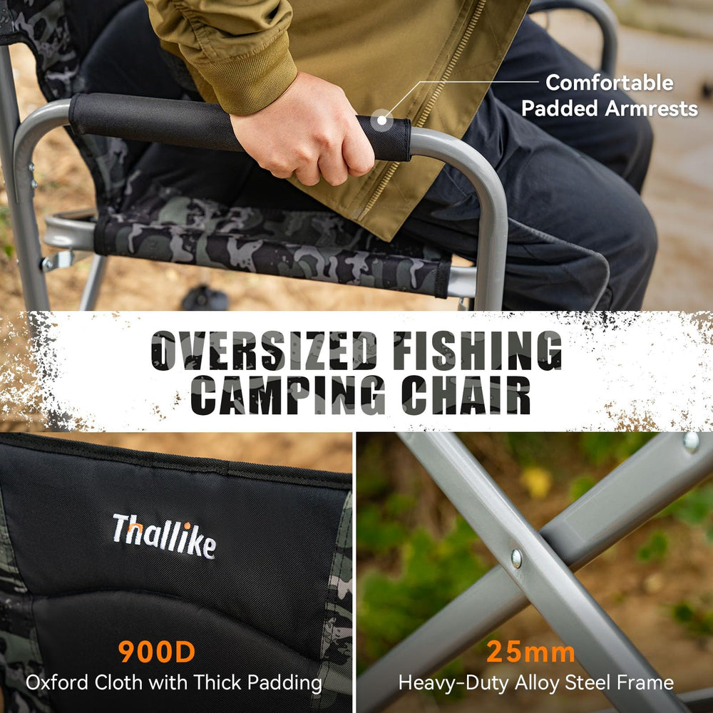Thallike chair swivel feet prevent sinking on soft ground.