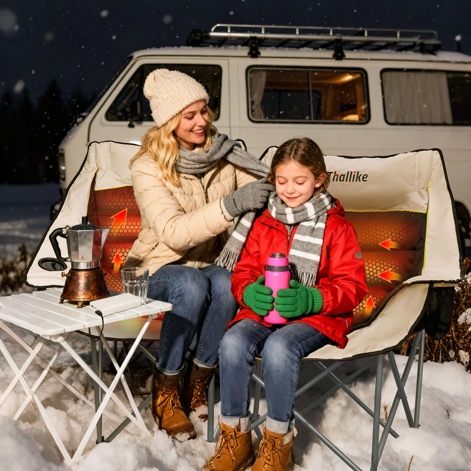 Thallike heated camping chair supports up to 450 lbs for reliable outdoor seating.