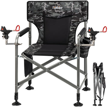 Thallike heated padded chair seat demonstrates targeted warmth during a chilly morning fishing session.