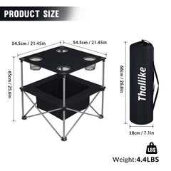 Thallike lightweight camping table ready for travel and camping trips.
