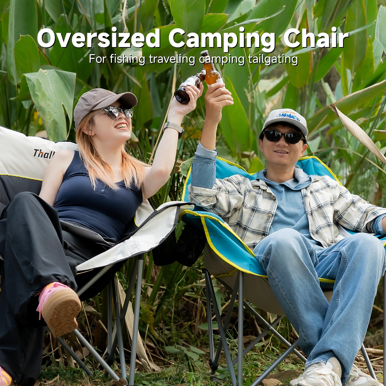 Thallike oversized camping chair easy setup three steps for quick relaxation