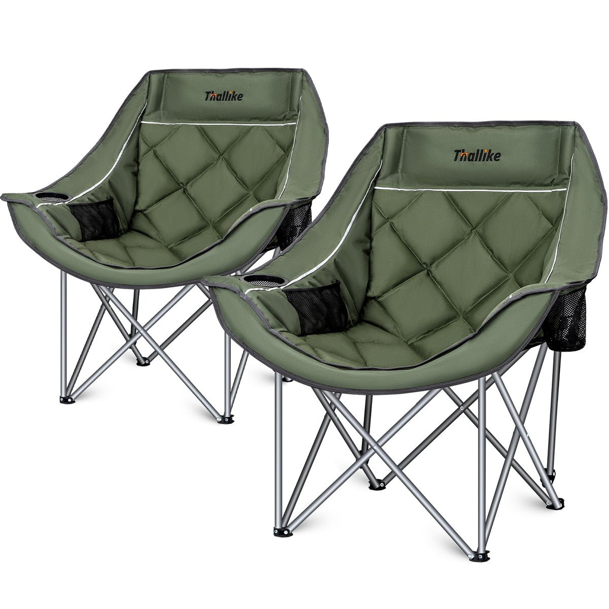 Thallike oversized camping chair in green with padded seat for all-day comfort.