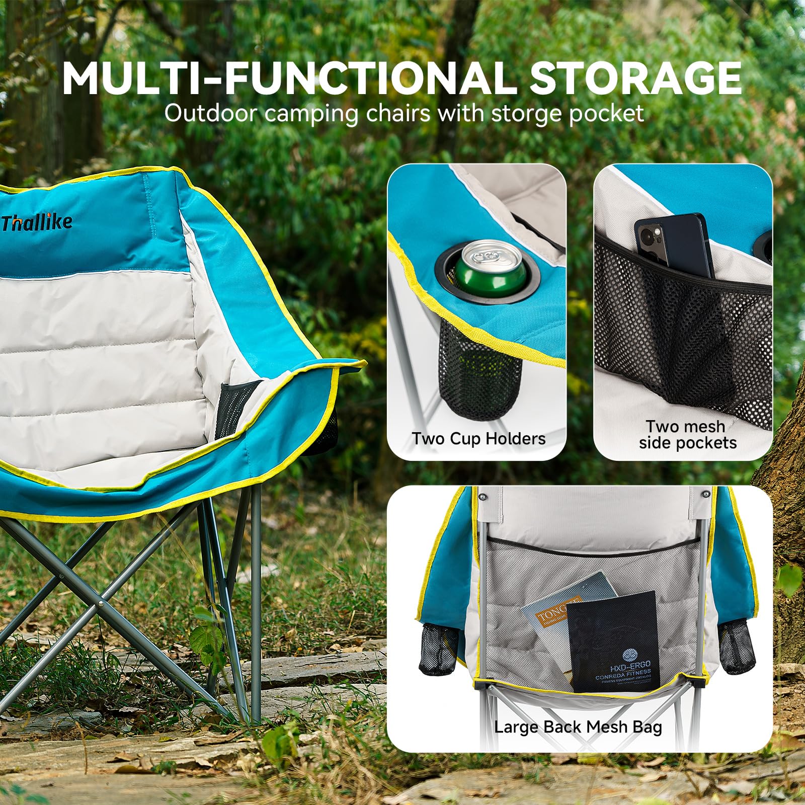 Thallike oversized camping chair 600D Oxford fabric close-up highlighting durability