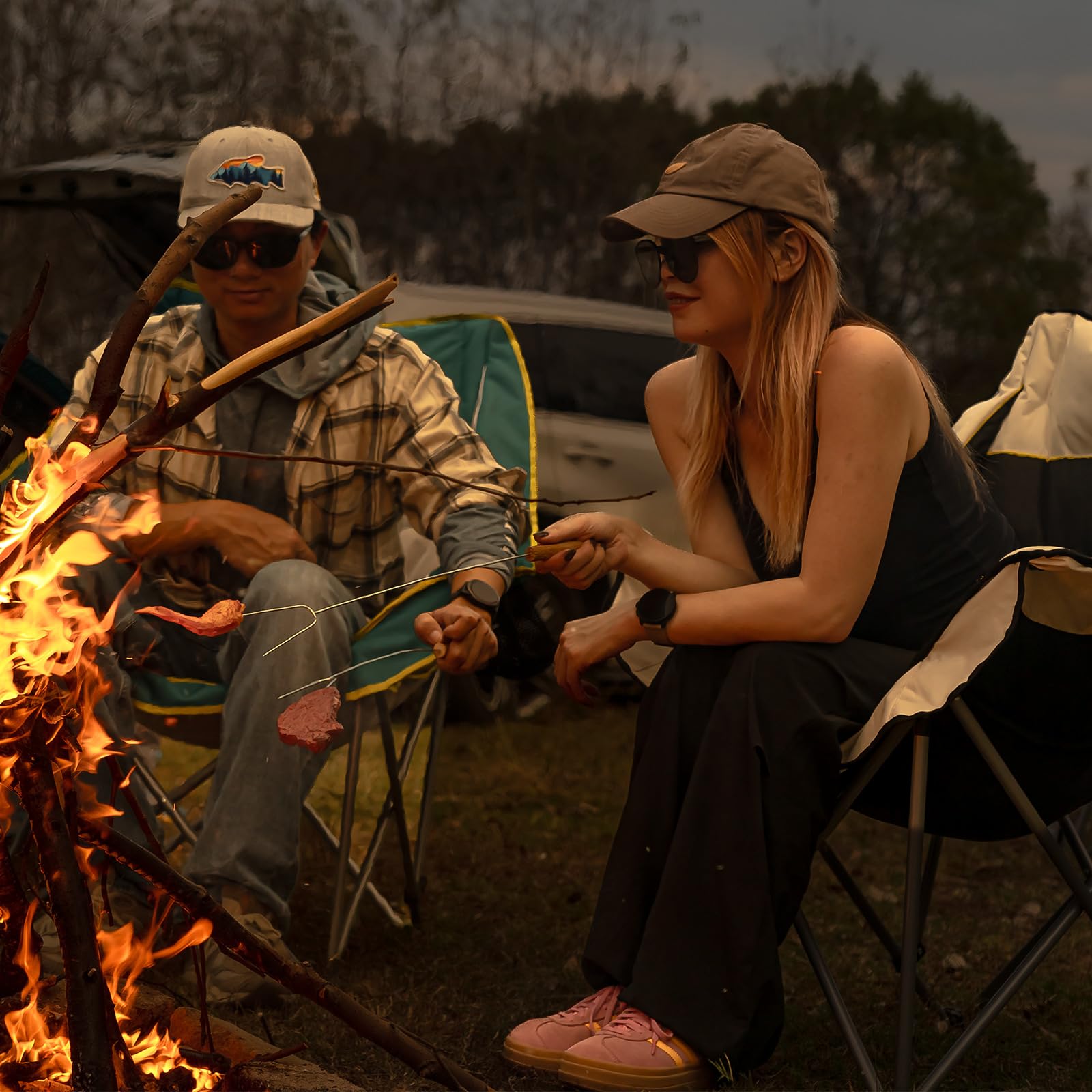 Thallike oversized camping chair side view highlights a sturdy frame and reach-in comfort