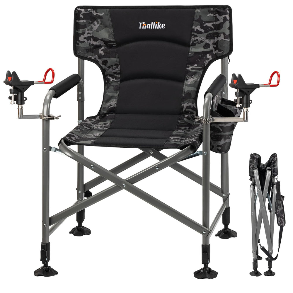 Thallike padded folding chair front view emphasizes sturdy frame for all-day comfort.