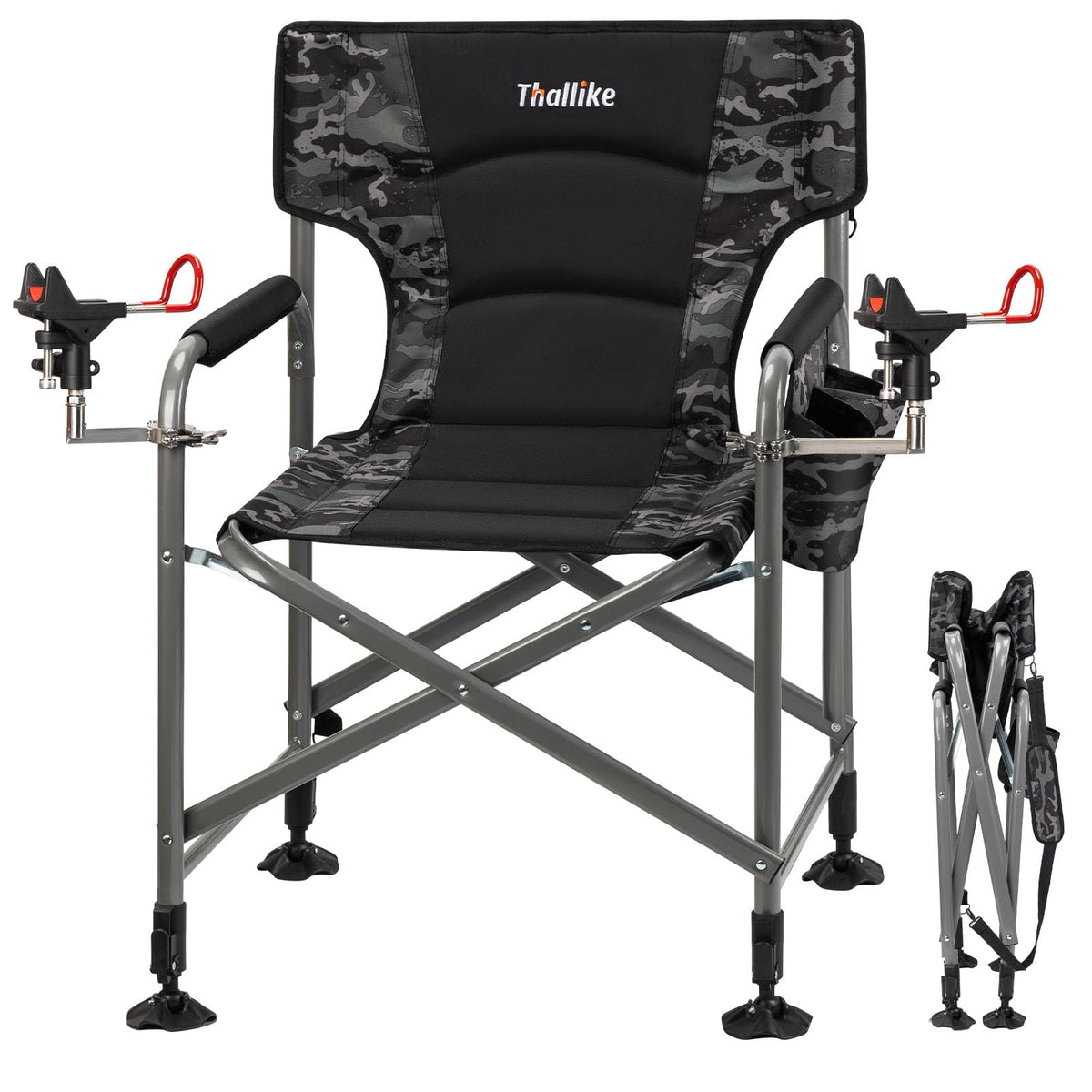 Thallike padded folding chair front view emphasizes sturdy frame for all-day comfort.