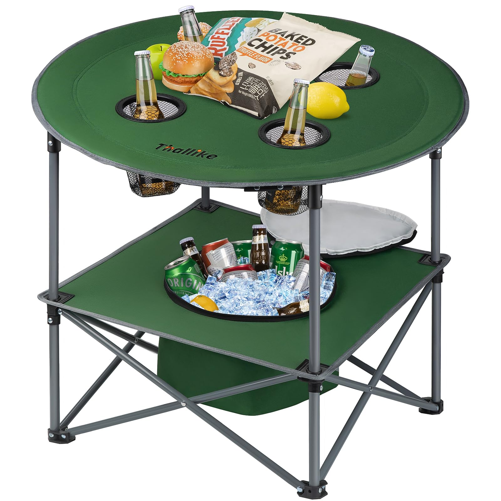 Thallike portable folding table assembled for outdoor setup, ideal for picnics and parties.