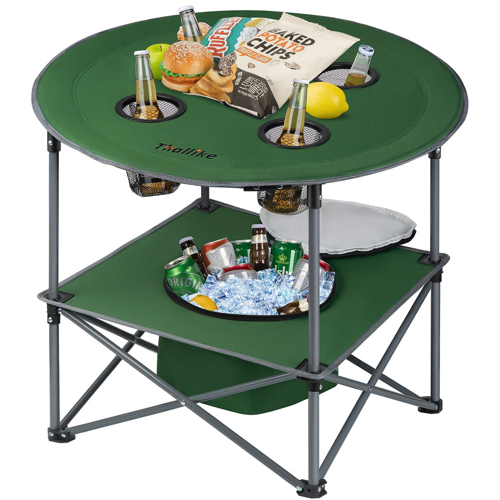 Thallike portable folding table assembled for outdoor setup, ideal for picnics and parties.