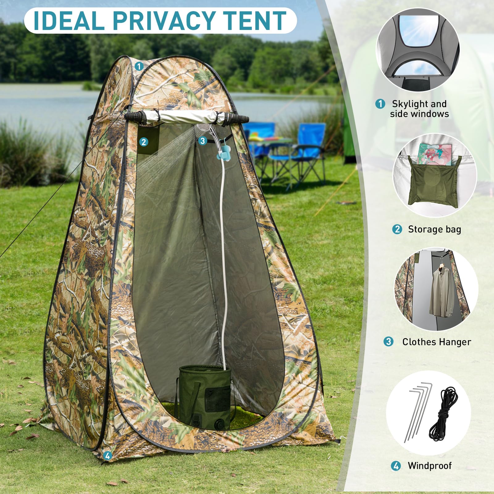 Thallike privacy tent provides privacy and airflow during outdoor showers.