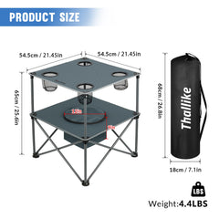 Thallike table folded in a compact carry bag for easy transport