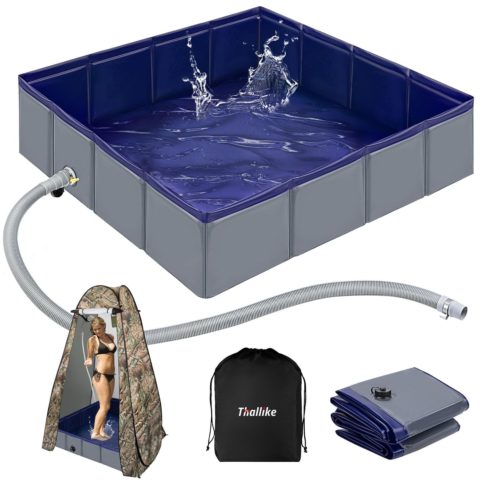 Thallike portable shower pan 41x41-10 provides a durable outdoor base for camping showers.