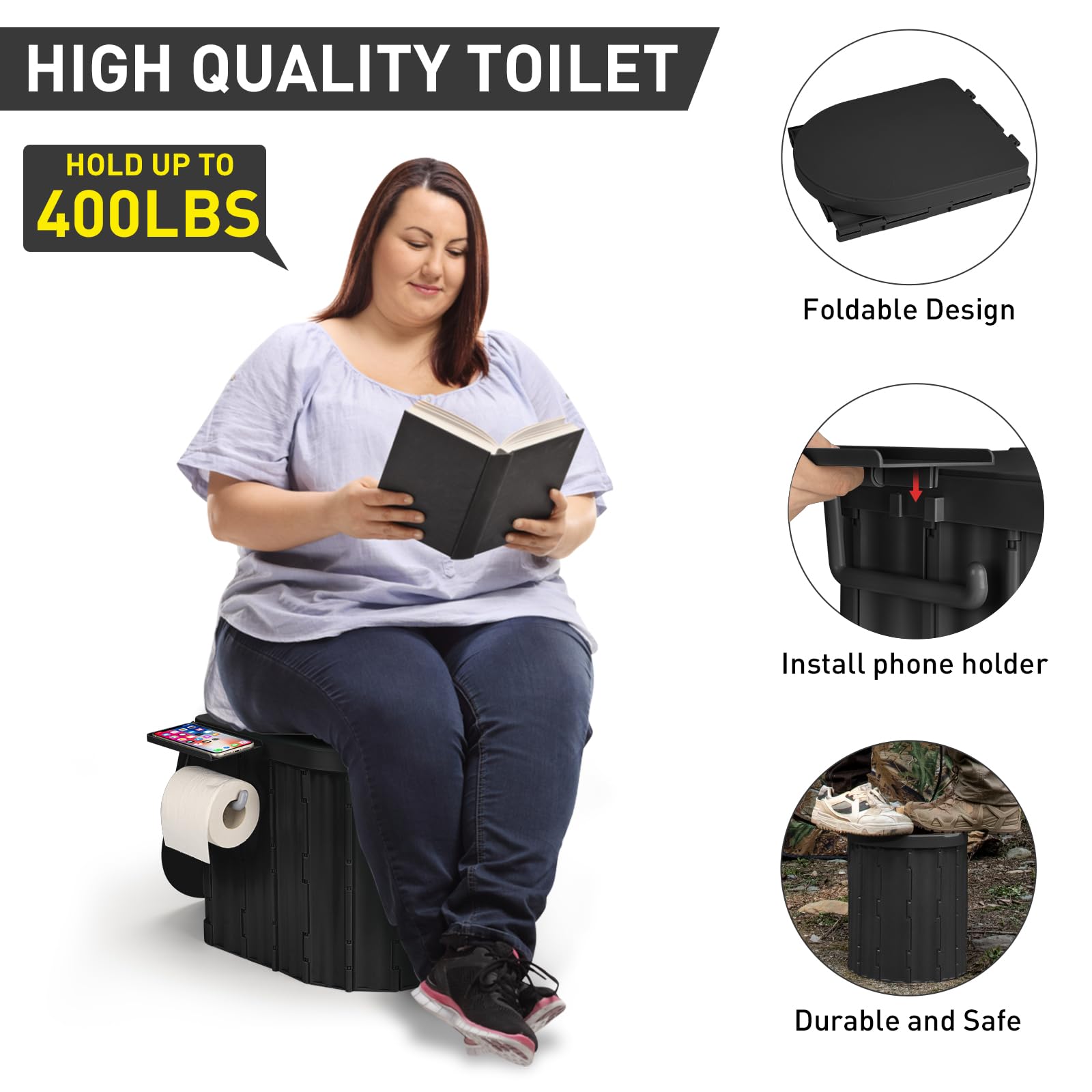 Thallike portable toilet kit components neatly organized for easy setup.