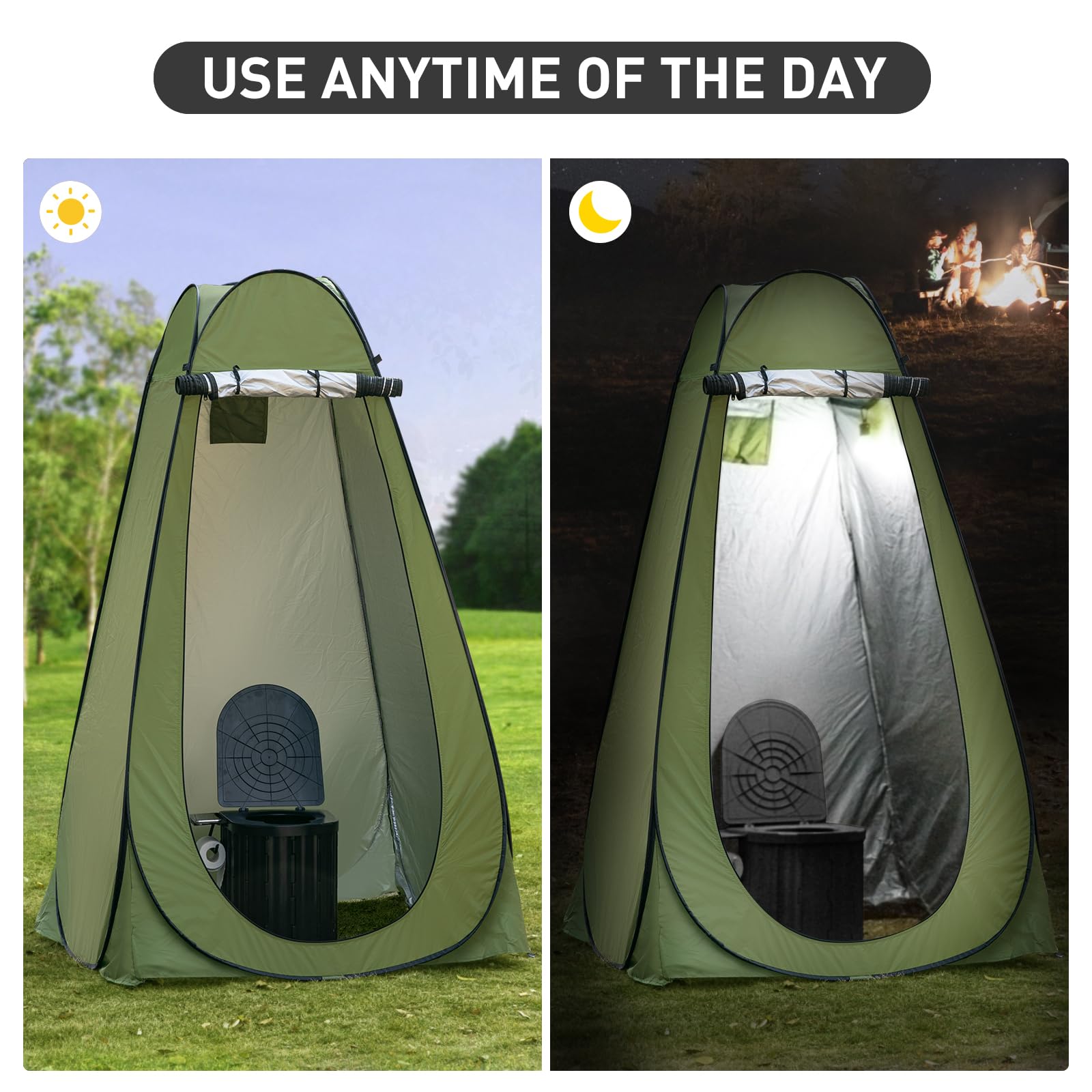 Thallike portable toilet supports up to 400 pounds for diverse users.