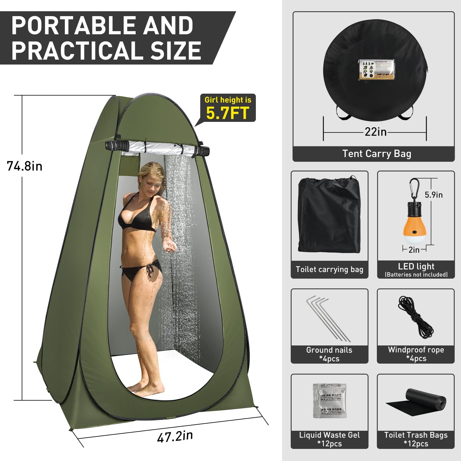 Thallike privacy tent folded storage showcases compact carry size.