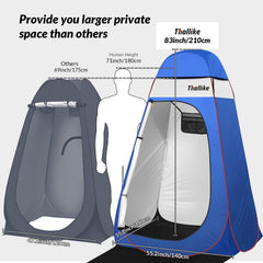 Thallike privacy tent with rain roof attachment protects from rain.