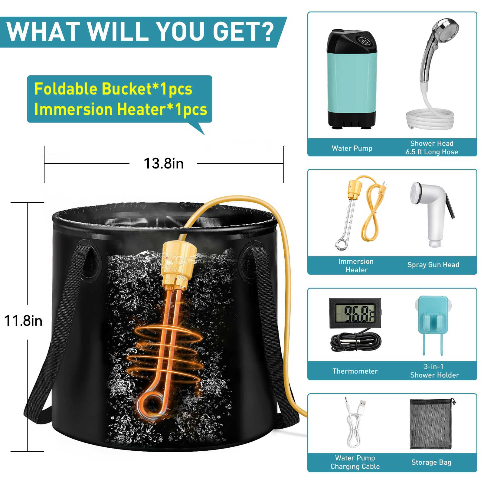 Thallike compact shower kit with mesh bag for easy carry.