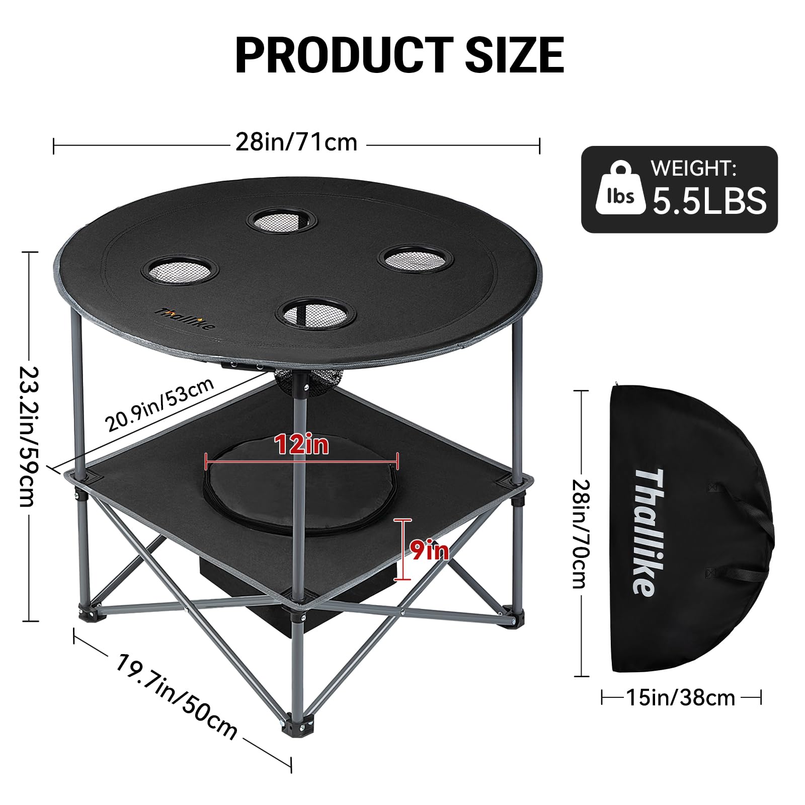 Thallike table four-large-cup-holders keeps beverages within reach.