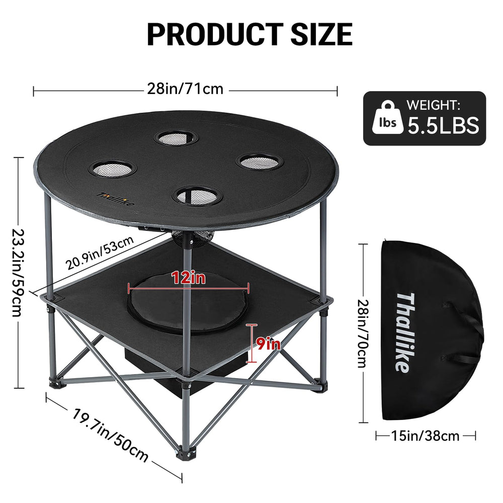 Thallike table four-large-cup-holders keeps beverages within reach.