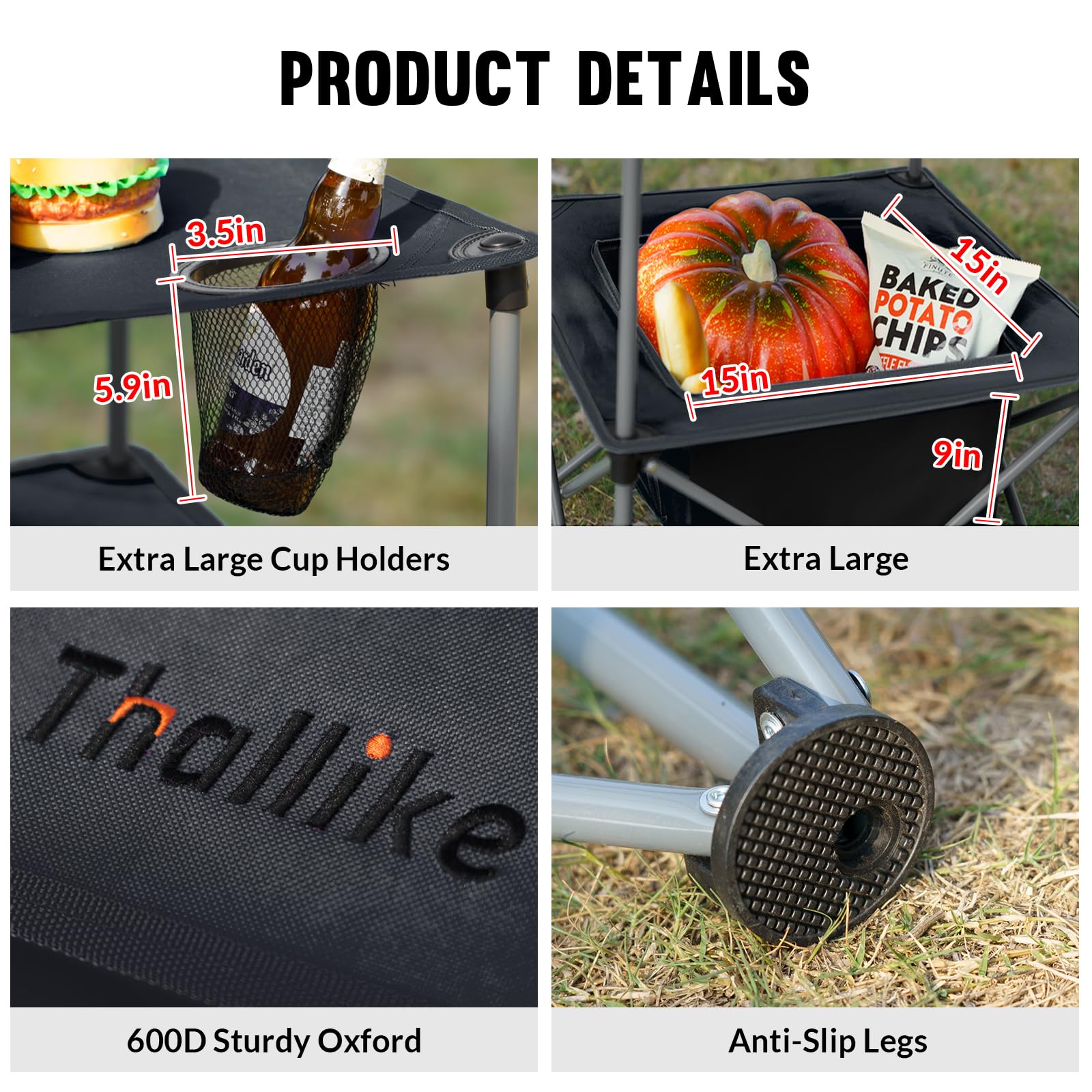 Thallike two-tier storage design organizing snacks and gear.