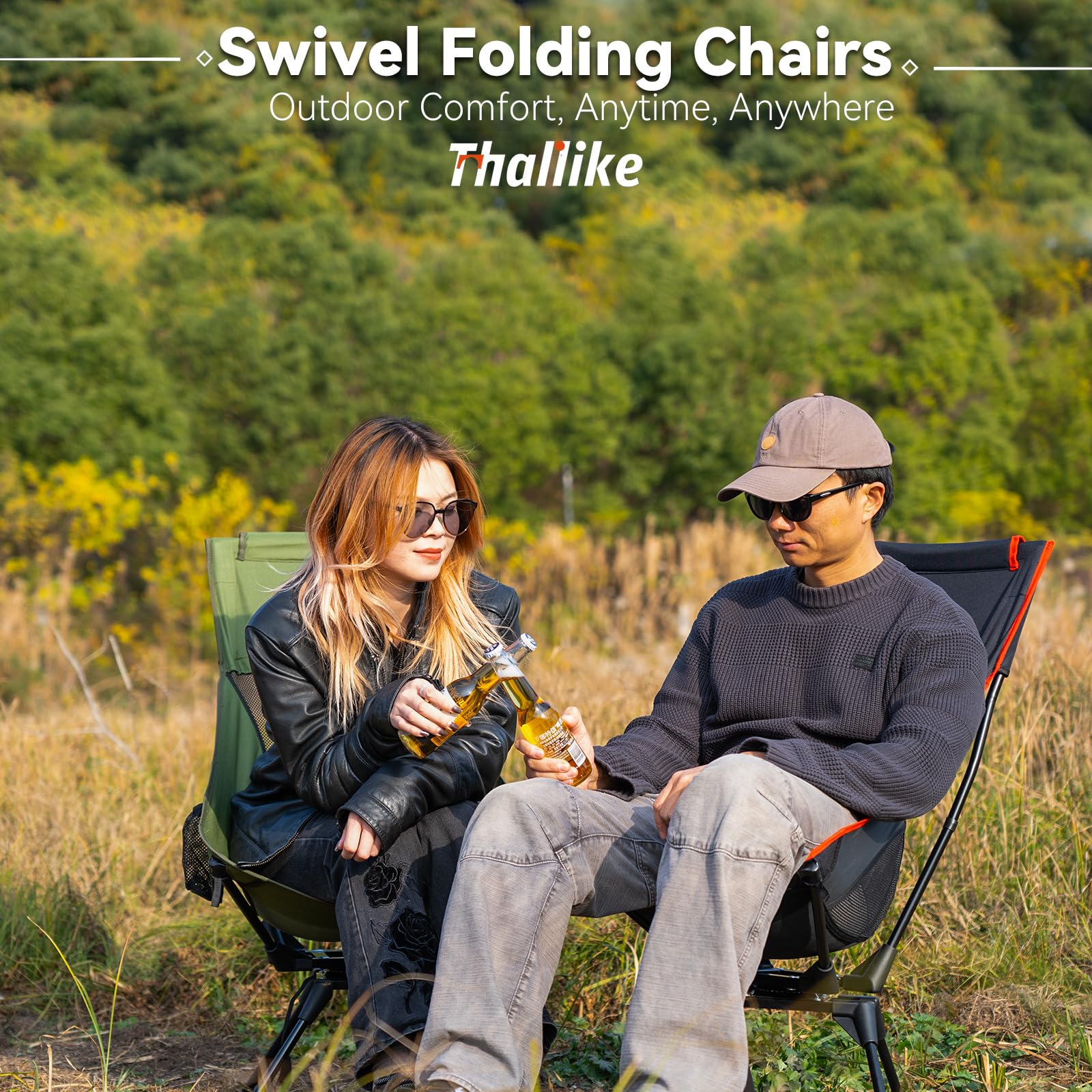 Thallike Upgraded 360 swivel chair carried in a compact carry bag for travel.