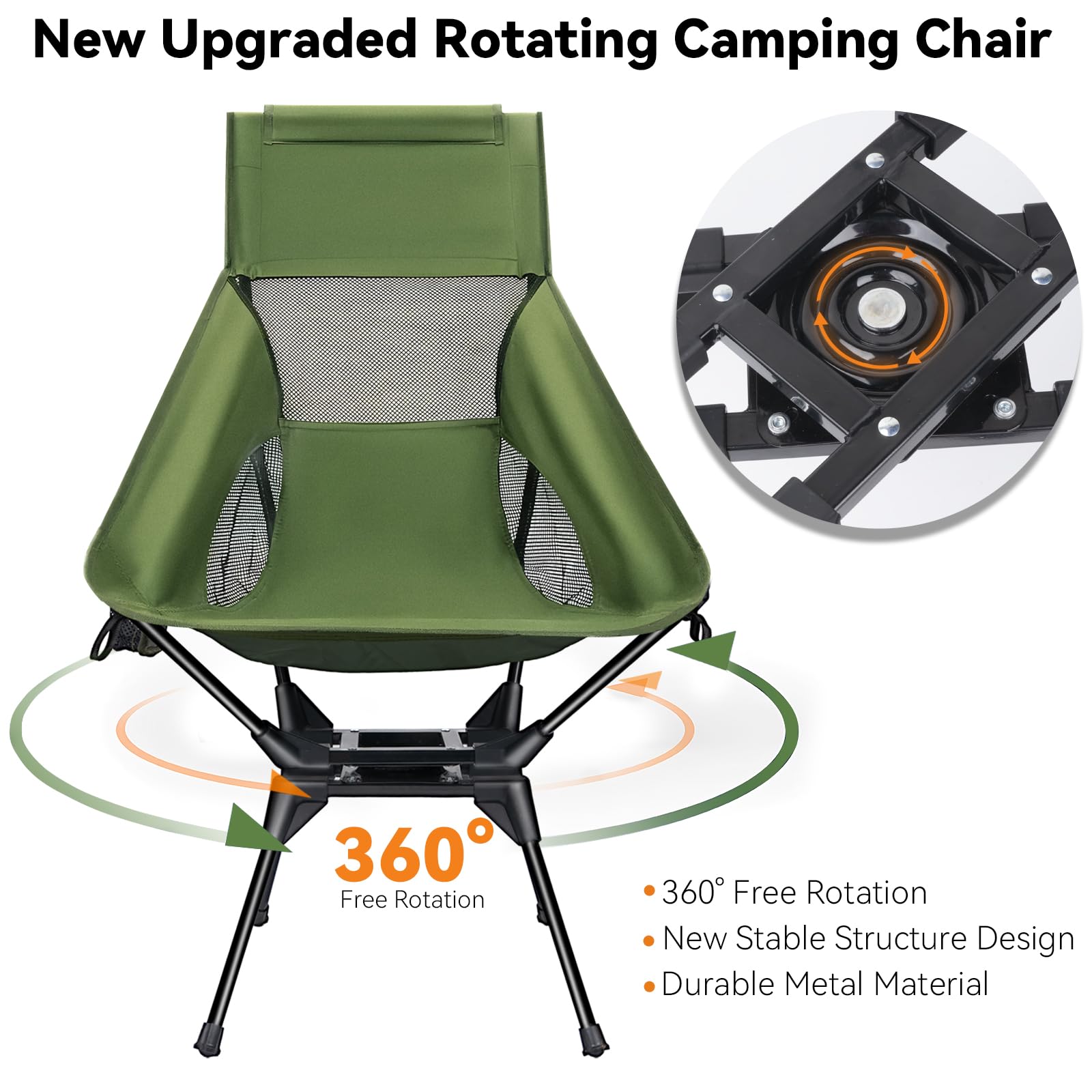 Thallike Upgraded 360 swivel chair rotating seat provides versatile viewing during camping.