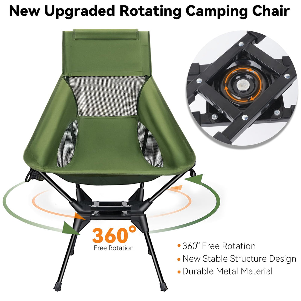 Thallike Upgraded 360 swivel chair rotating seat provides versatile viewing during camping.