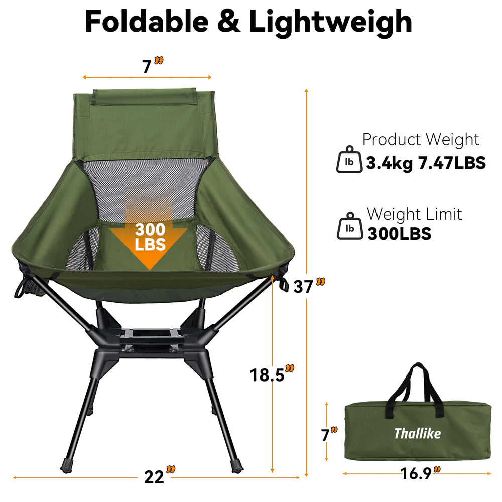Thallike Upgraded 360 swivel chair side view demonstrates travel-friendly folding frame.