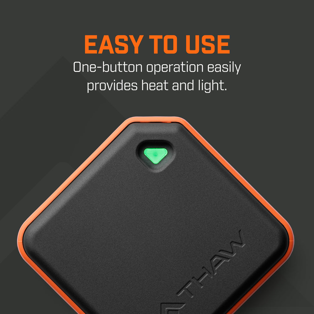 THAW hand warmer LED light on view demonstrates lighting tasks in low light
