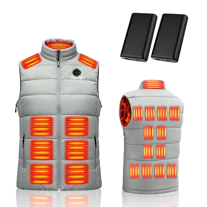 THBYQK 21 Zone Heated Vest front view with infrared zones for outdoor warmth