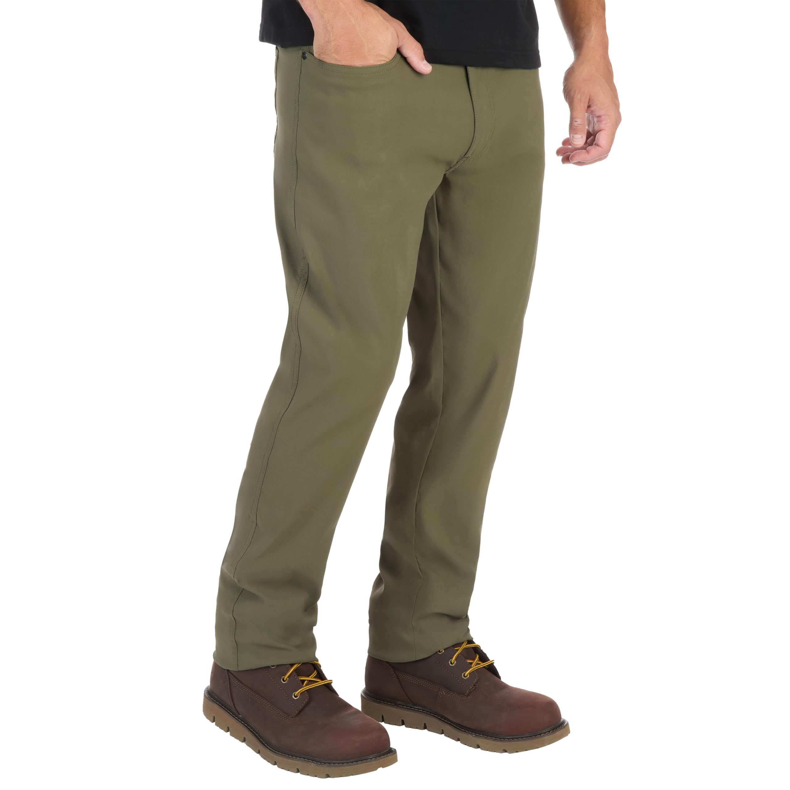 The American Outdoorsman men's 5-pocket stretch nylon pants side-pocket detail shows organized storage