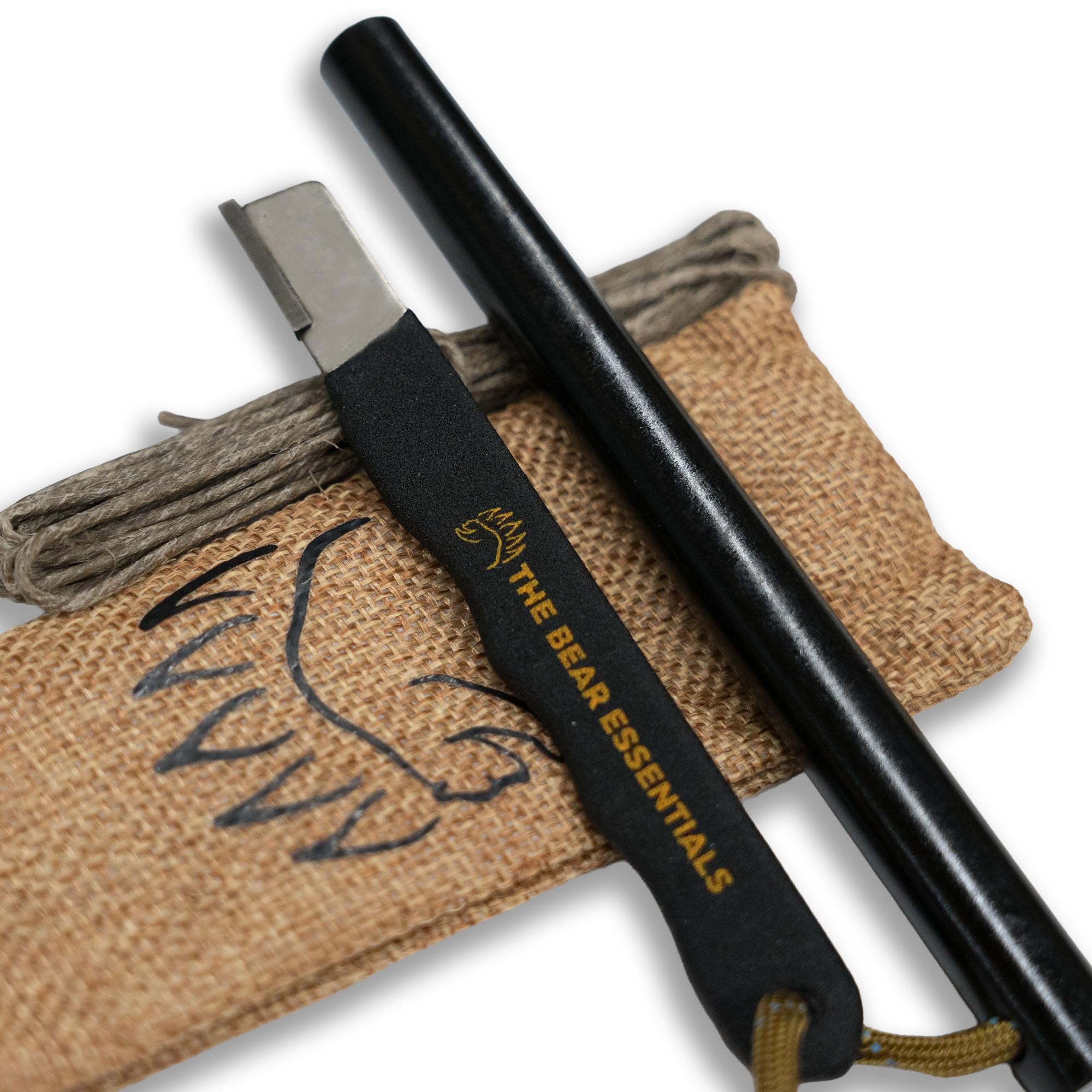 The Bear Essentials 6-inch ferro rod emits reliable outdoor fire-start sparks.